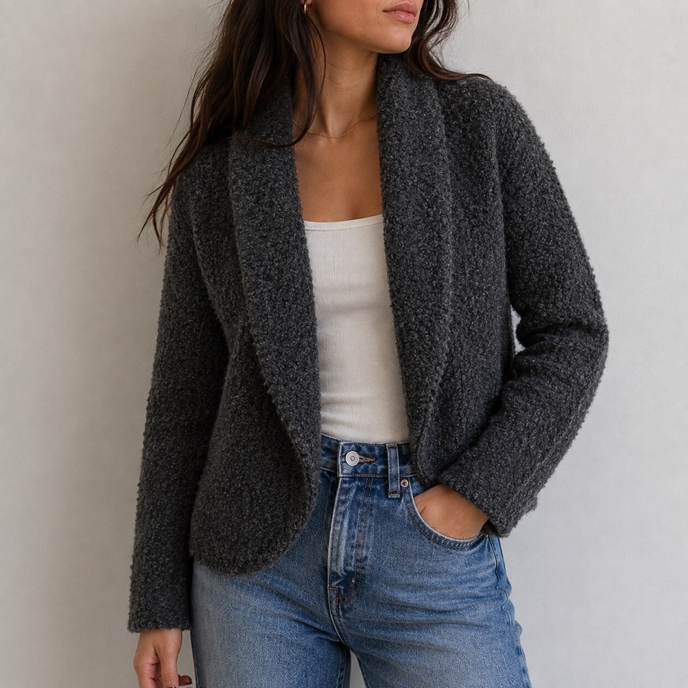 Wilfred Gray Boucle Shawl Sweater Jacket Wool Mohair Alpaca Size 2 Minimalist